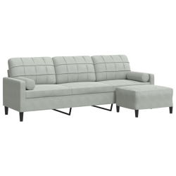 3-osobowa sofa z podnóżkiem, jasnoszary, 210 cm, aksamit
