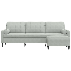3-osobowa sofa z podnóżkiem, jasnoszary, 210 cm, aksamit