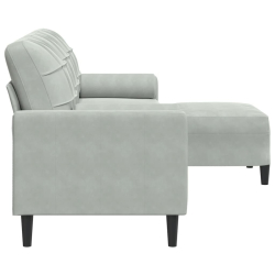 3-osobowa sofa z podnóżkiem, jasnoszary, 210 cm, aksamit
