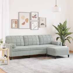 3-osobowa sofa z podnóżkiem, jasnoszary, 210 cm, aksamit
