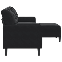 3-osobowa sofa z podnóżkiem, czarna, 210 cm, aksamit
