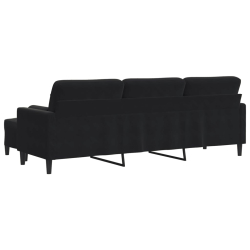 3-osobowa sofa z podnóżkiem, czarna, 210 cm, aksamit