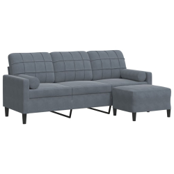 3-osobowa sofa z podnóżkiem, ciemnoszary, 180 cm, aksamit