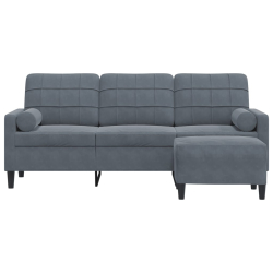 3-osobowa sofa z podnóżkiem, ciemnoszary, 180 cm, aksamit