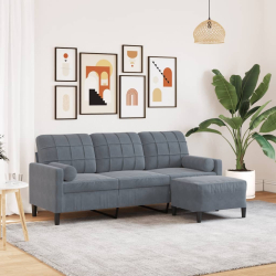 3-osobowa sofa z podnóżkiem, ciemnoszary, 180 cm, aksamit