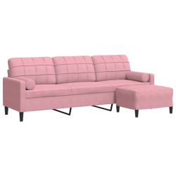 3-osobowa sofa z podnóżkiem, różowy, 210 cm, aksamit