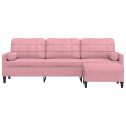 3-osobowa sofa z podnóżkiem, różowy, 210 cm, aksamit