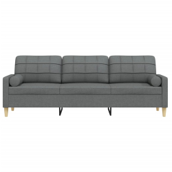 3-osobowa sofa z poduszkami, ciemnoszara, 210 cm, obita tkaniną
