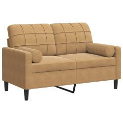 2-osobowa sofa z poduszkami, brązowa, 120 cm, aksamit