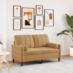2-osobowa sofa z poduszkami, brązowa, 120 cm, aksamit