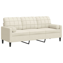 3-osobowa sofa z poduszkami, kremowa, 180 cm, aksamit