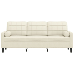 3-osobowa sofa z poduszkami, kremowa, 180 cm, aksamit