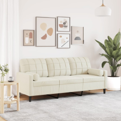 3-osobowa sofa z poduszkami, kremowa, 180 cm, aksamit