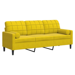 3-osobowa sofa z poduszkami, żółta, 180 cm, aksamit