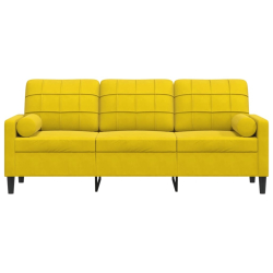 3-osobowa sofa z poduszkami, żółta, 180 cm, aksamit