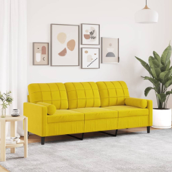 3-osobowa sofa z poduszkami, żółta, 180 cm, aksamit