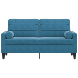 2-osobowa sofa z poduszkami, niebieska, 140 cm, aksamit