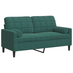 2-osobowa sofa z poduszkami, ciemnozielona, 140 cm, aksamit
