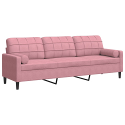 3-osobowa sofa z poduszkami, różowa, 210 cm, aksamit