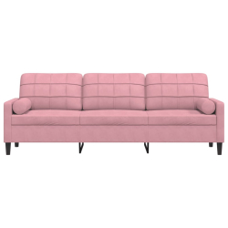 3-osobowa sofa z poduszkami, różowa, 210 cm, aksamit