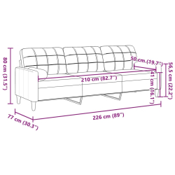 3-osobowa sofa z poduszkami, ciemnoszara, 210 cm, aksamit
