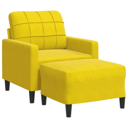 Fotel z podnóżkiem, żółty, 60 cm, aksamit