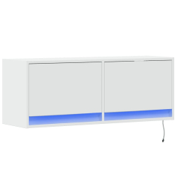 Ścienna szafka TV z LED, biała, 100x31x35 cm