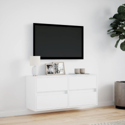 Ścienna szafka TV z LED, biała, 100x31x45 cm