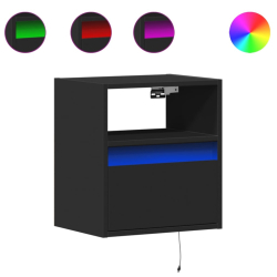Ścienna szafka TV z LED, czarna, 41x31x45 cm