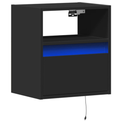 Ścienna szafka TV z LED, czarna, 41x31x45 cm