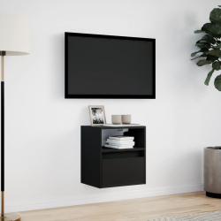Ścienna szafka TV z LED, czarna, 41x31x45 cm