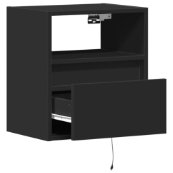Ścienna szafka TV z LED, czarna, 41x31x45 cm