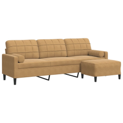 3-osobowa sofa z podnóżkiem, brązowa, 210 cm, aksamit