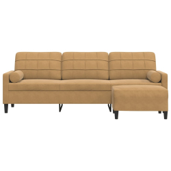 3-osobowa sofa z podnóżkiem, brązowa, 210 cm, aksamit