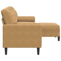 3-osobowa sofa z podnóżkiem, brązowa, 210 cm, aksamit