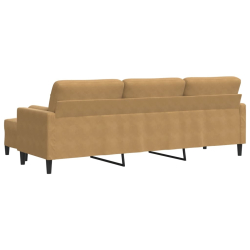 3-osobowa sofa z podnóżkiem, brązowa, 210 cm, aksamit