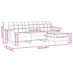 3-osobowa sofa z podnóżkiem, brązowa, 210 cm, aksamit