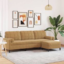 3-osobowa sofa z podnóżkiem, brązowa, 210 cm, aksamit