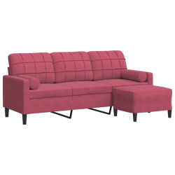 3-osobowa sofa z podnóżkiem winna czerwień 180 cm, aksamit
