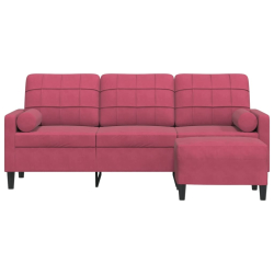 3-osobowa sofa z podnóżkiem winna czerwień 180 cm, aksamit