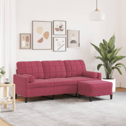 3-osobowa sofa z podnóżkiem winna czerwień 180 cm, aksamit