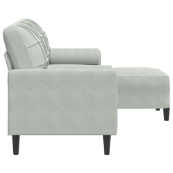 3-osobowa sofa z podnóżkiem, jasnoszara, 180 cm, aksamit