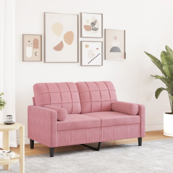 2-osobowa sofa z poduszkami, różowa, 120 cm, aksamit