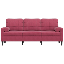 3-osobowa sofa z poduszkami, winna czerwień, 180 cm, aksamit