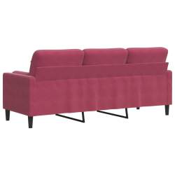 3-osobowa sofa z poduszkami, winna czerwień, 180 cm, aksamit