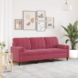 3-osobowa sofa z poduszkami, winna czerwień, 180 cm, aksamit