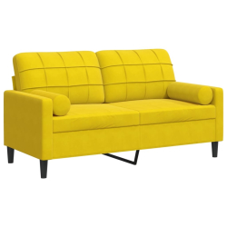 2-osobowa sofa z poduszkami, żółta, 140 cm, aksamit