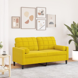 2-osobowa sofa z poduszkami, żółta, 140 cm, aksamit