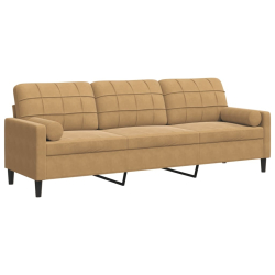 3-osobowa sofa z poduszkami, brązowa, 210 cm, aksamit