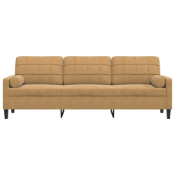 3-osobowa sofa z poduszkami, brązowa, 210 cm, aksamit